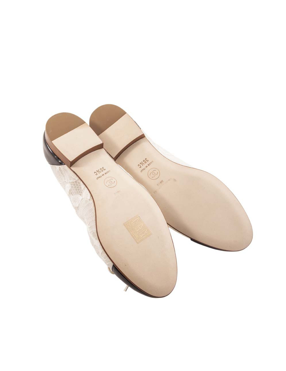 Ballerines CHANEL T 38.5 dentelle et cuir noir