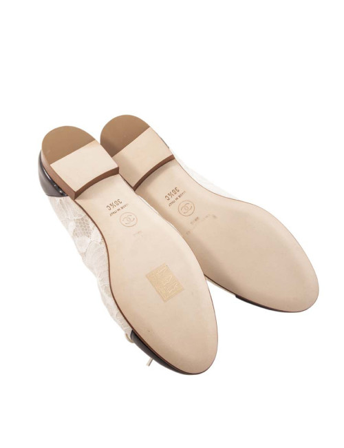 Ballerines CHANEL T 38.5 dentelle et cuir noir