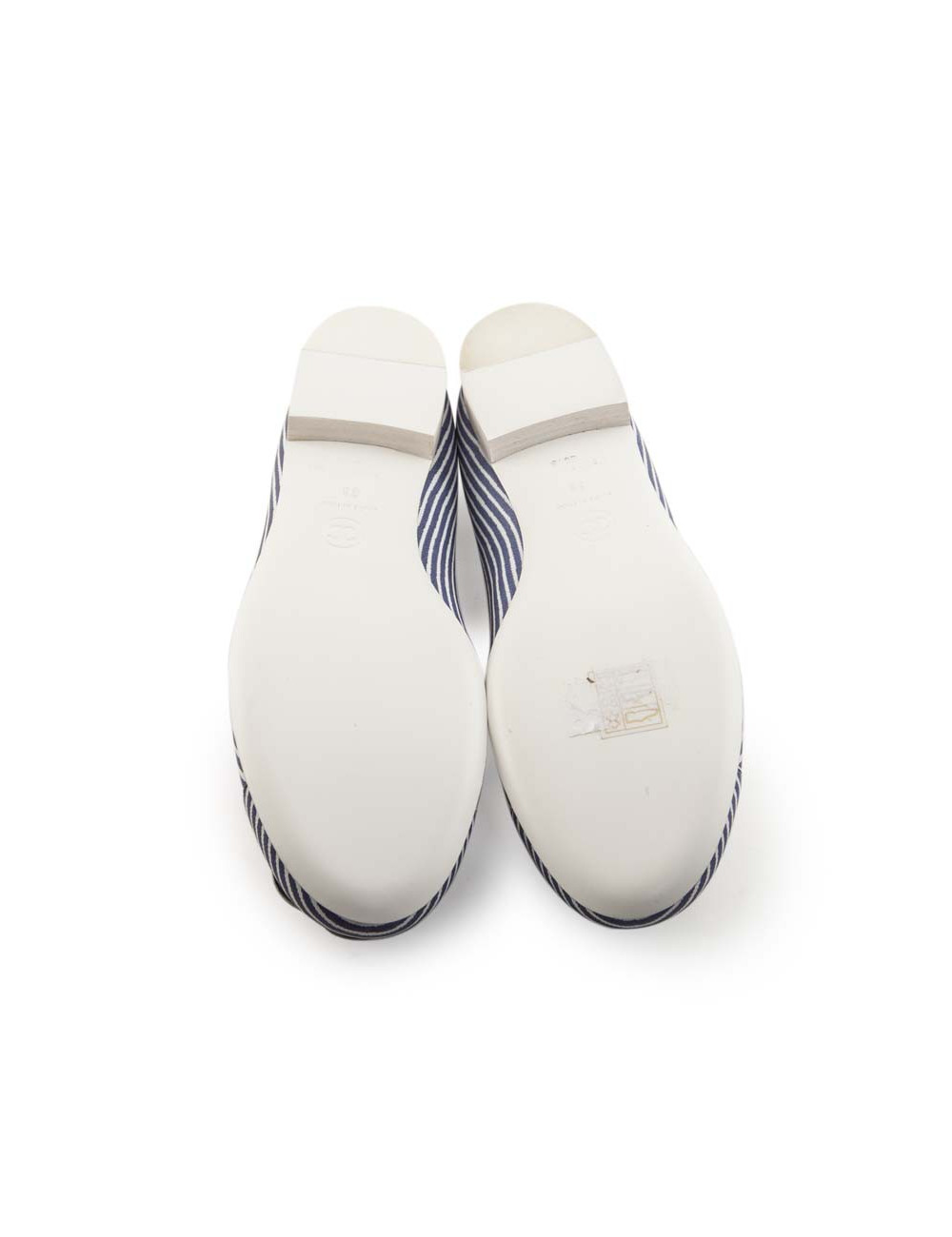 Ballerines CHANEL T 38 FR rayées bleu et blanc avec camélia