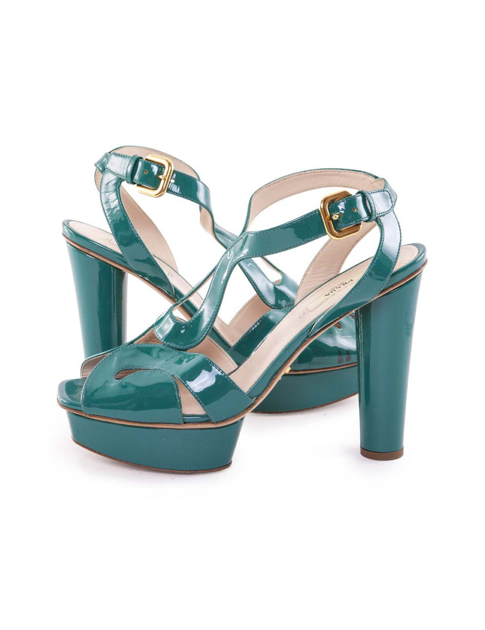PRADA T38, 5 Green turquoise patent leather pumps