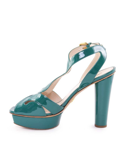 PRADA T38, 5 Green turquoise patent leather pumps