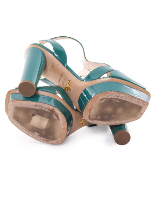 PRADA T38, 5 Green turquoise patent leather pumps