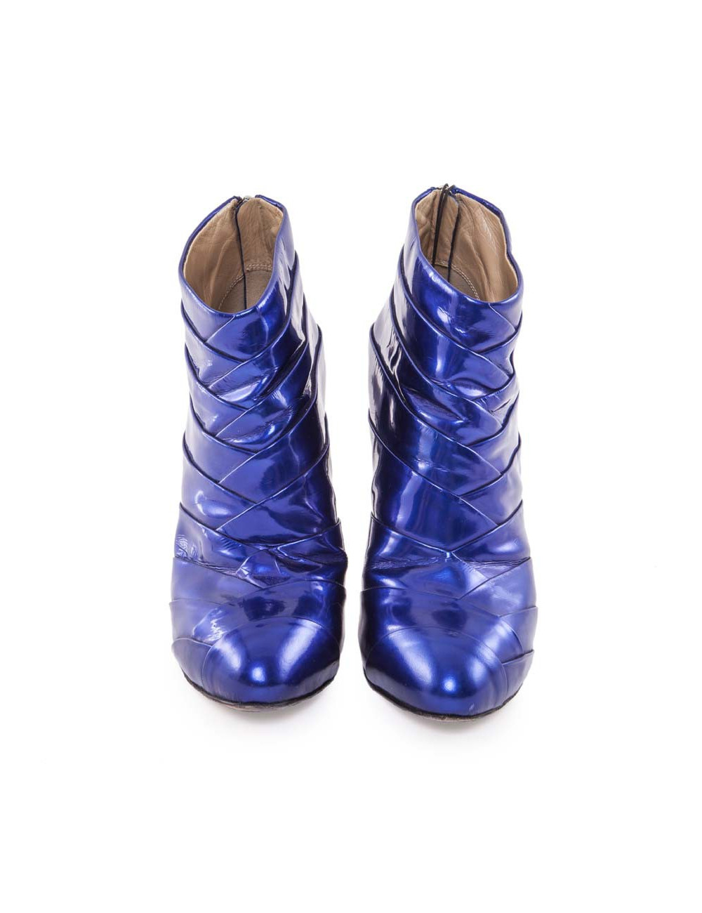 ZANOTTI T39 blue patent leather heeled boots