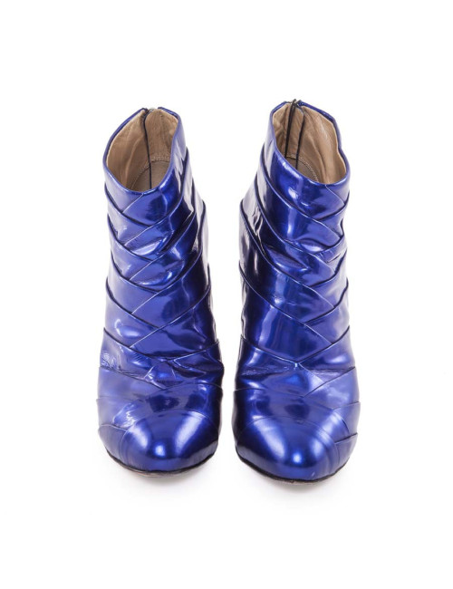 ZANOTTI T39 blue patent leather heeled boots