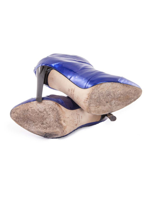 Bottines à talons ZANOTTI cuir verni bleu T39