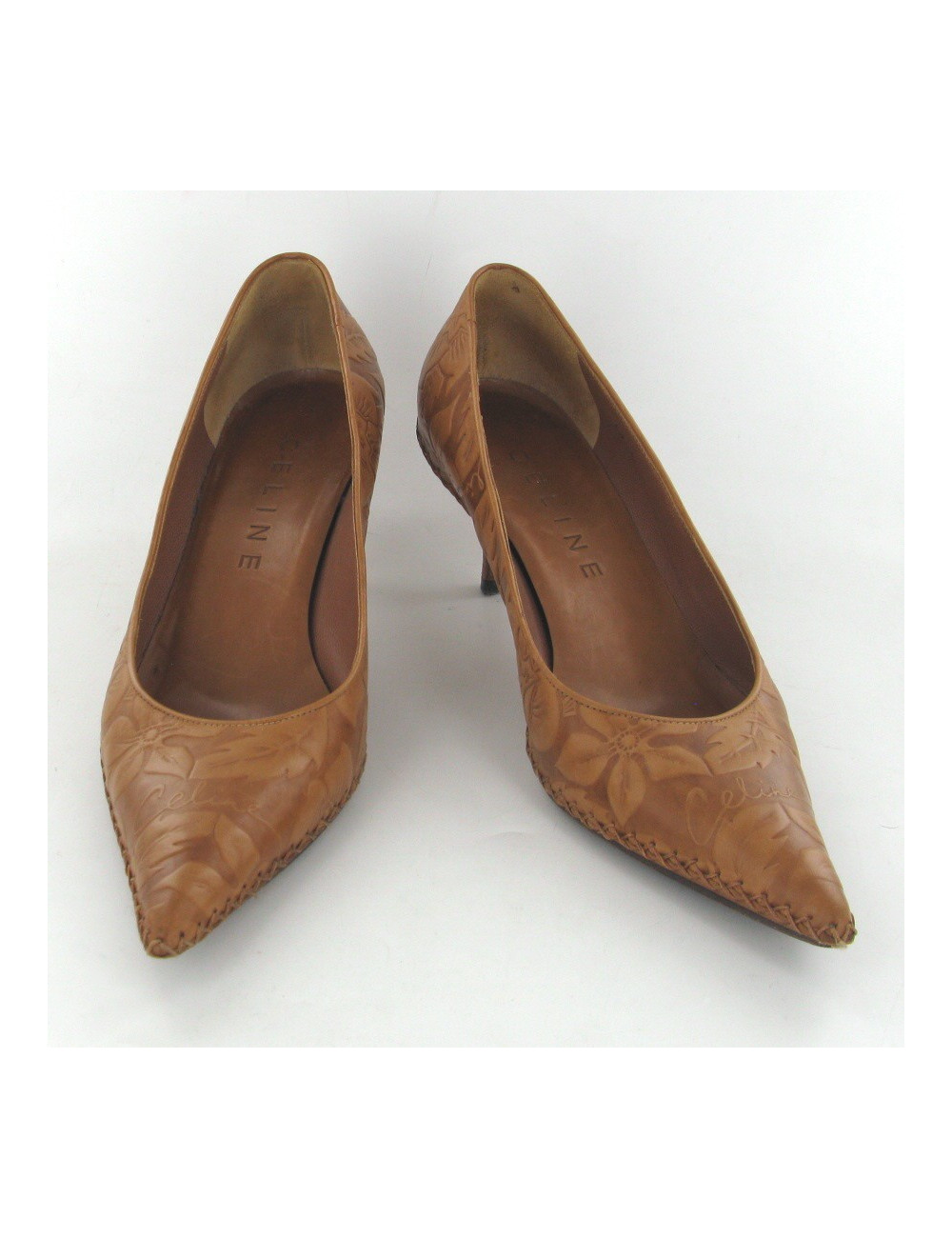 Escarpins T37 CELINE cuir embossé marron