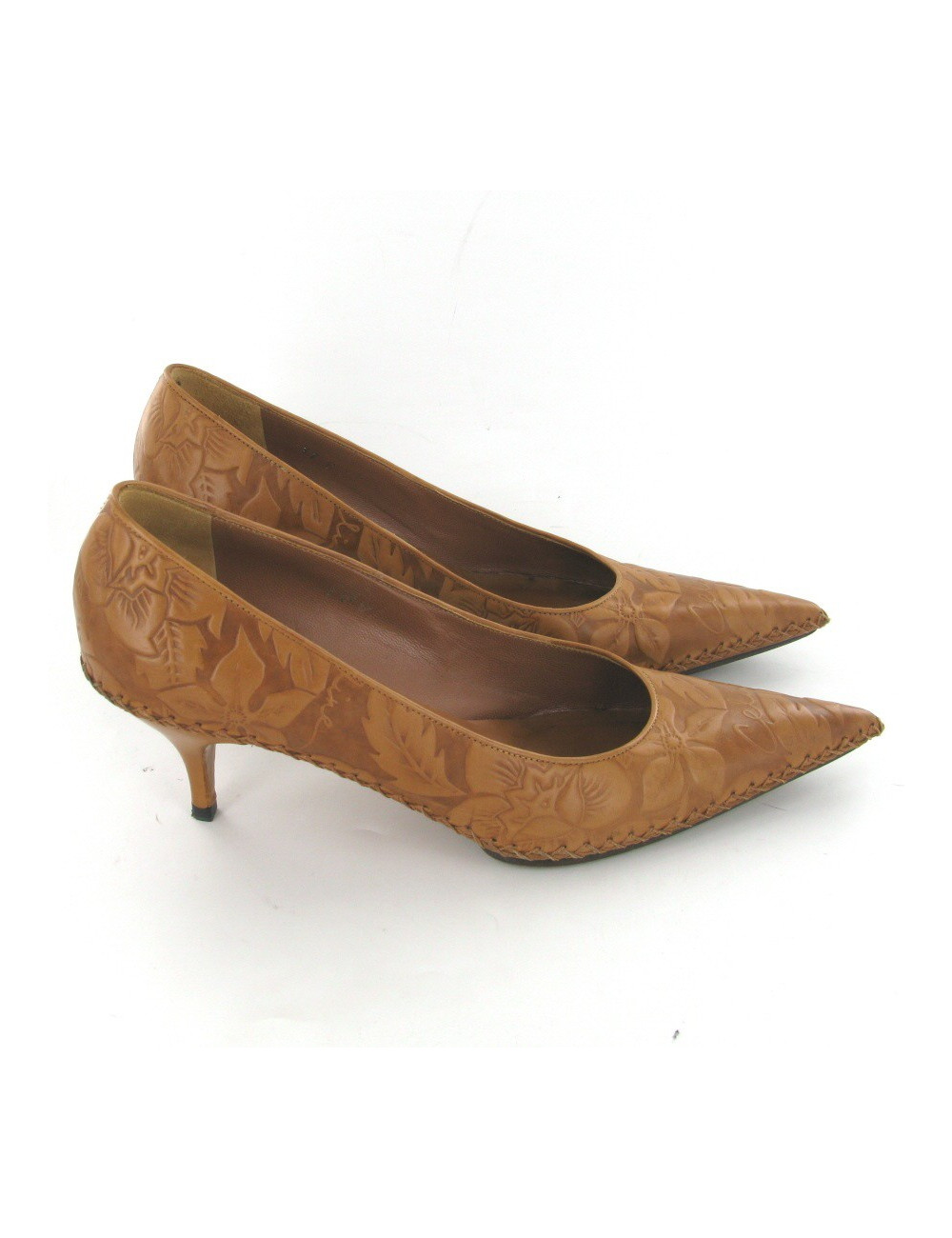 Escarpins T37 CELINE cuir embossé marron