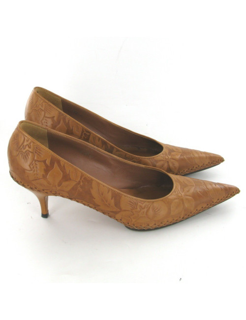 Escarpins T37 CELINE cuir embossé marron
