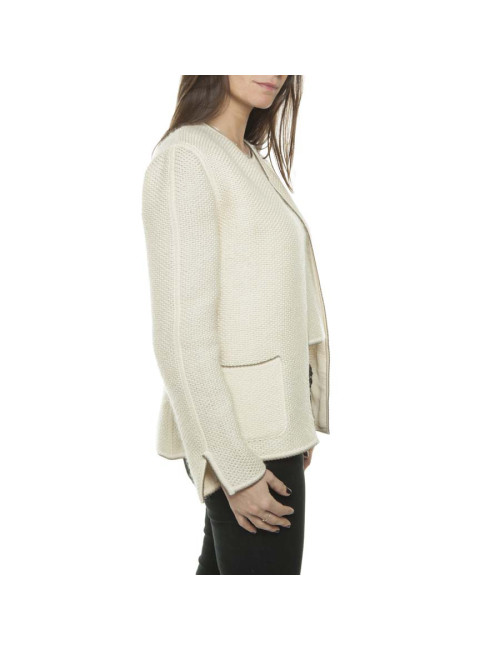 CHANEL twin set jacket and top in beige wool size 38FR
