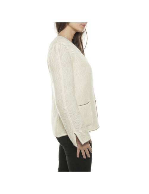 CHANEL twin set jacket and top in beige wool size 38FR
