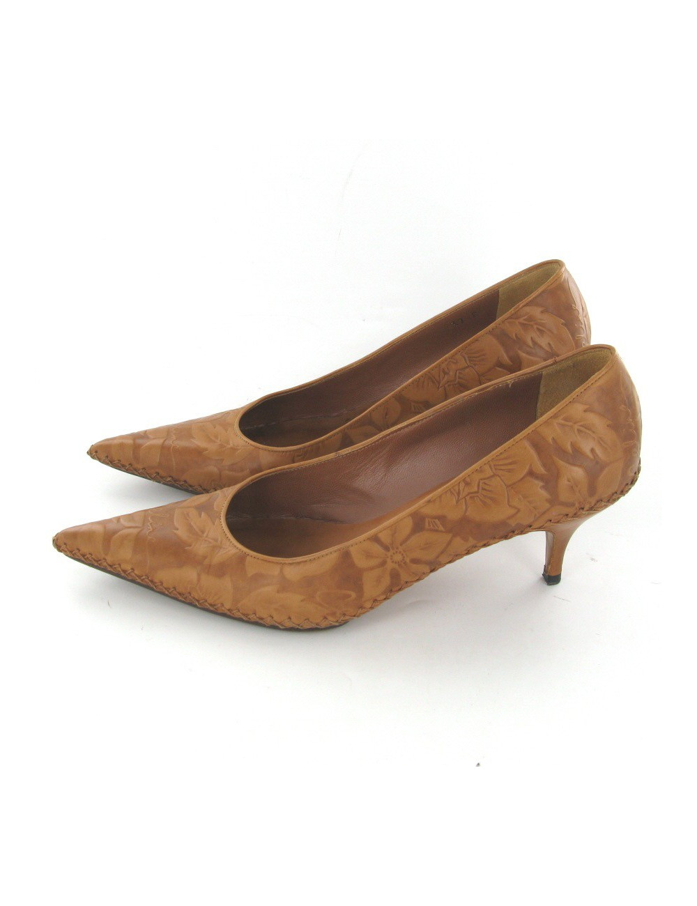 Escarpins T37 CELINE cuir embossé marron