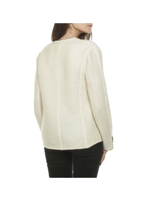 CHANEL twin set jacket and top in beige wool size 38FR