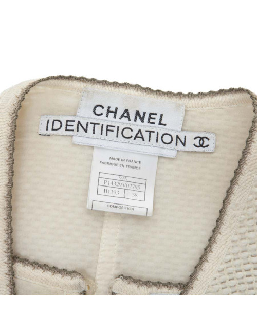 CHANEL twin set jacket and top in beige wool size 38FR