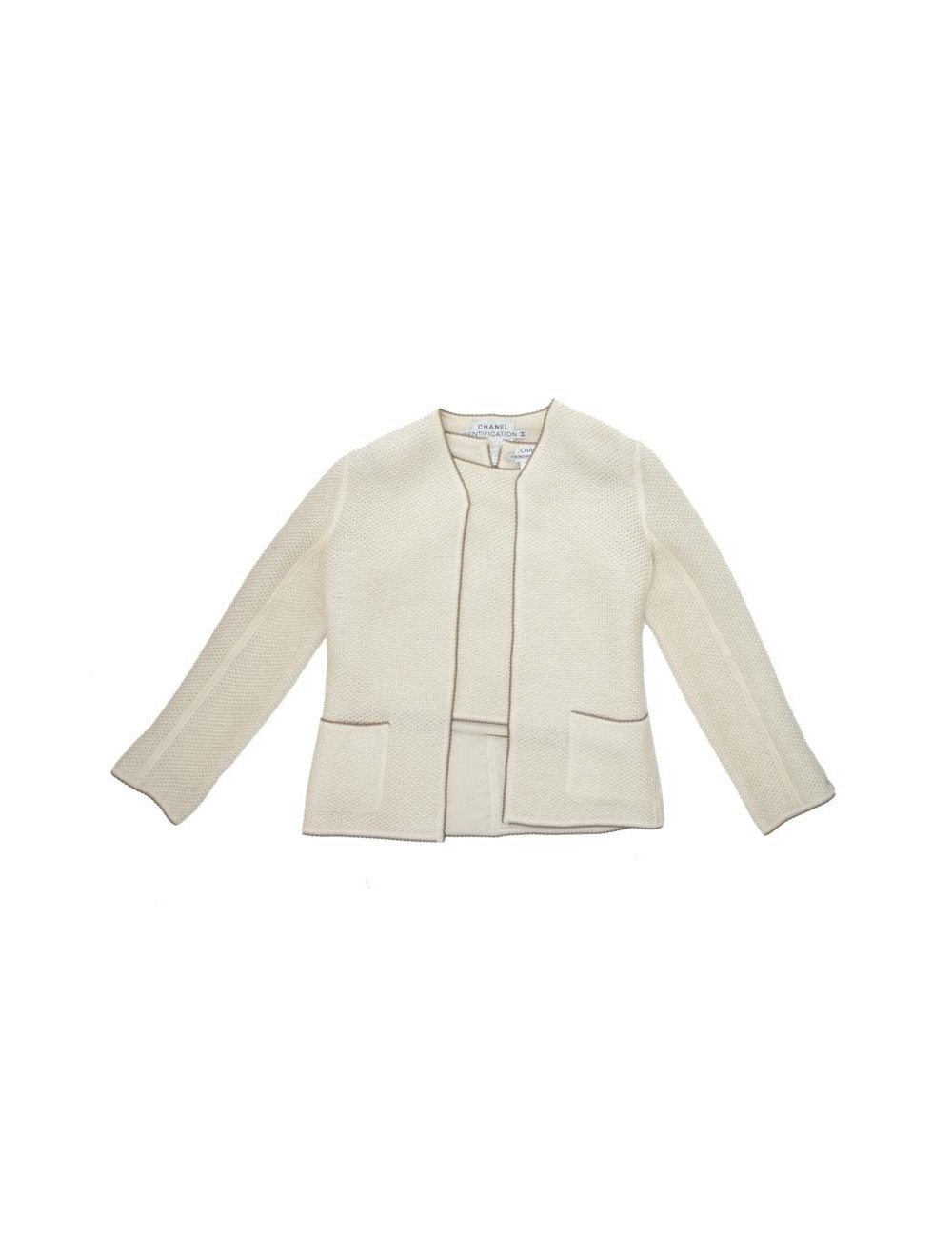 CHANEL twin set jacket and top in beige wool size 38FR