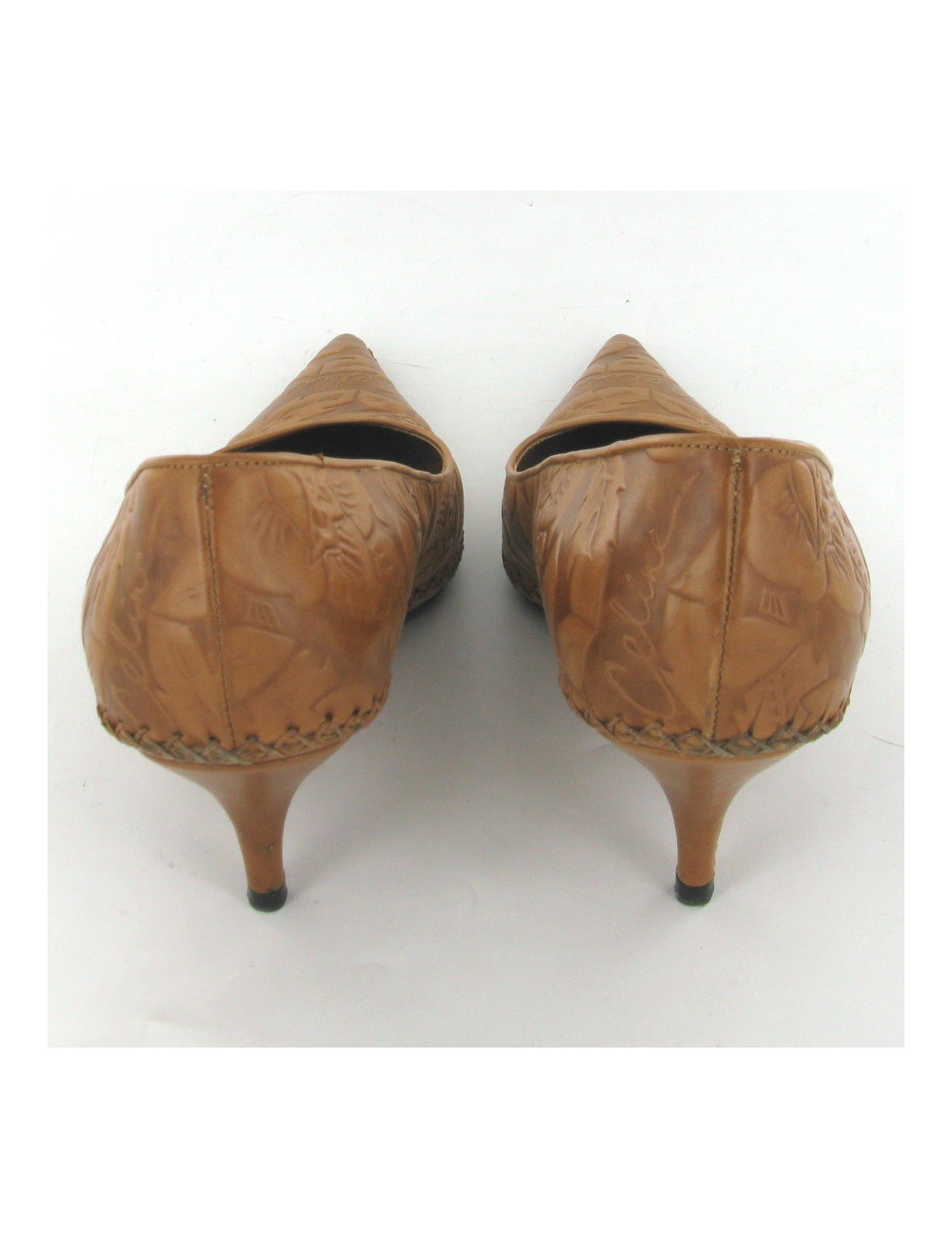 Escarpins T37 CELINE cuir embossé marron
