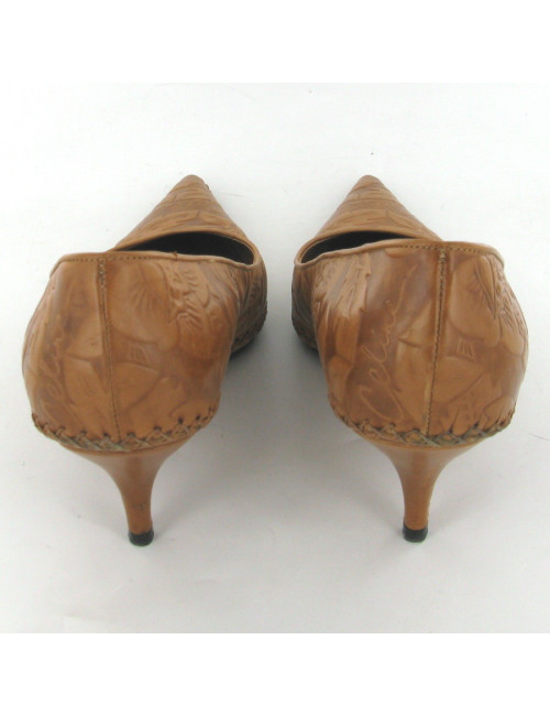 Escarpins T37 CELINE cuir embossé marron