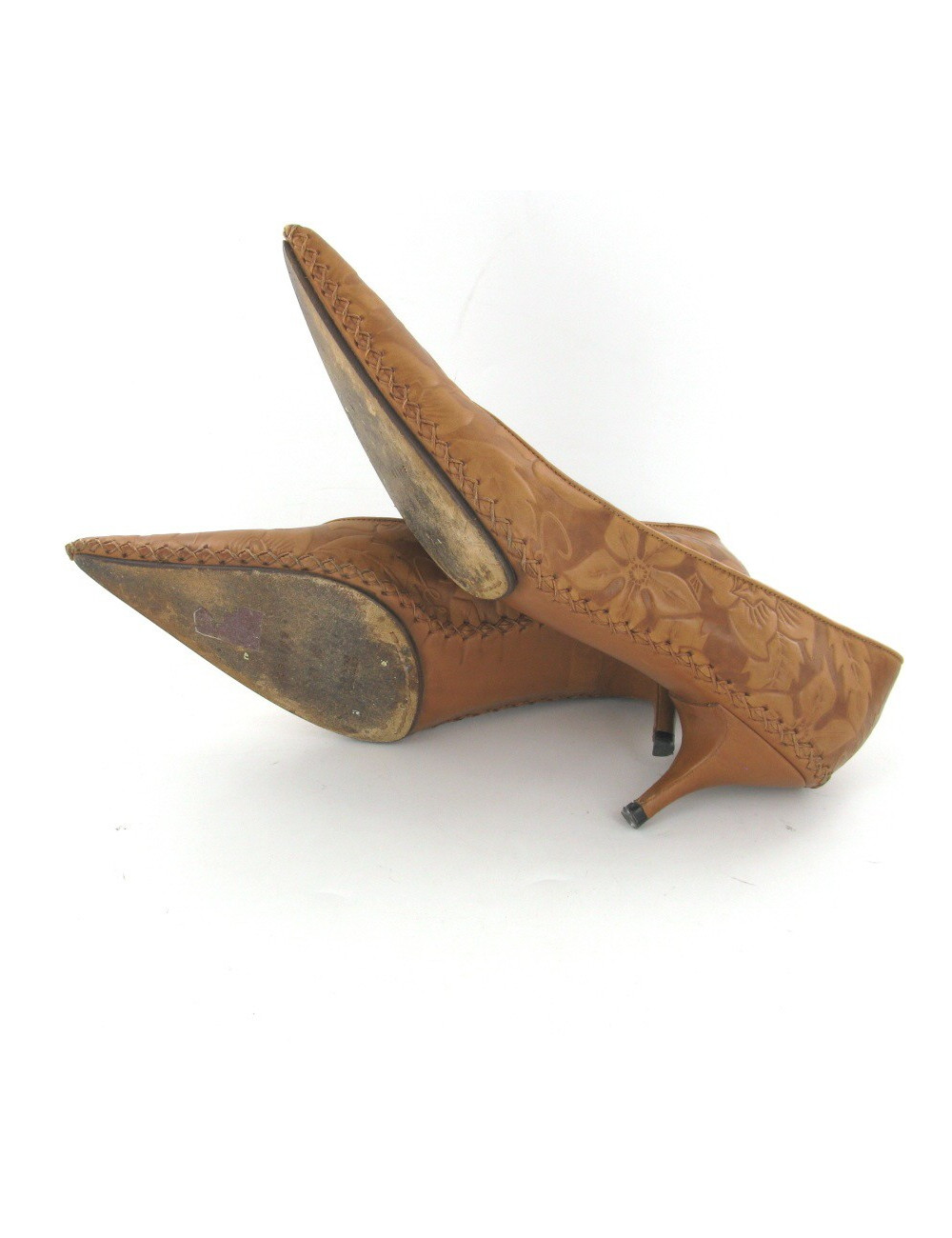 Escarpins T37 CELINE cuir embossé marron