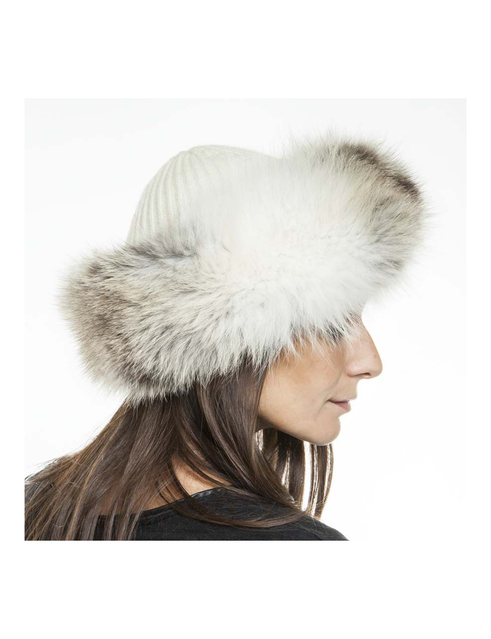 ELCOM Hat and gloves in gray and white cashmere and fur 