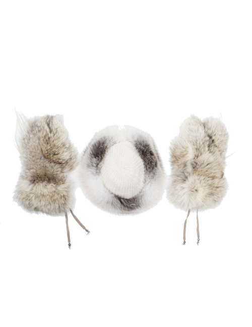ELCOM Hat and gloves in gray and white cashmere and fur 