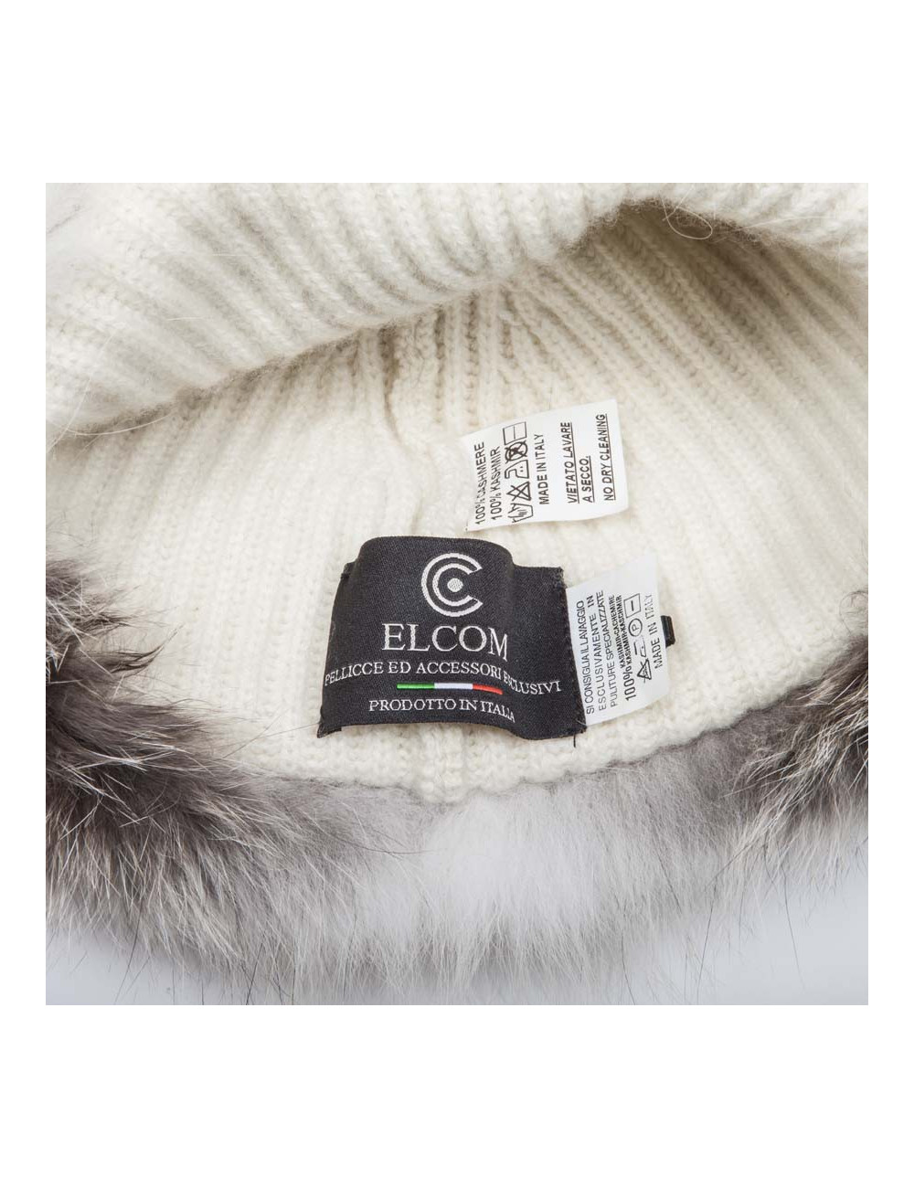 ELCOM Hat and gloves in gray and white cashmere and fur 