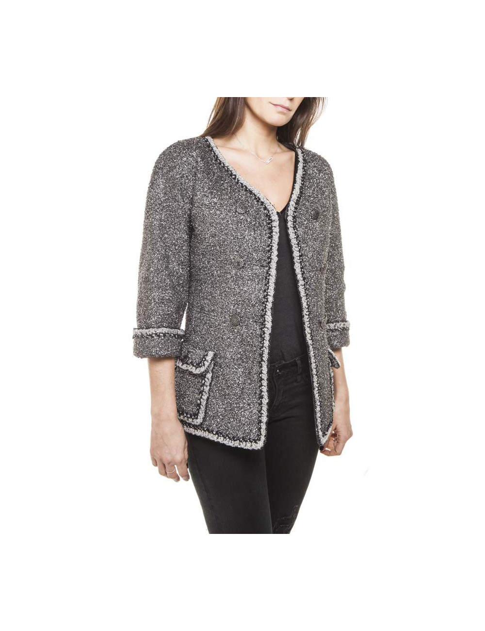 Veste CHANEL T 36 fils argent 