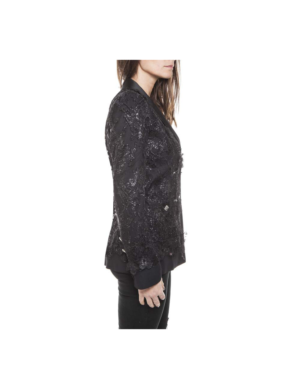 Black CHANEL T36 jacket lace Lesage