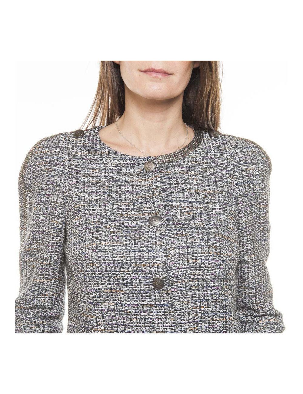 CHANEL 'Paris-Bombay' jacket in gray tweed size 38EU