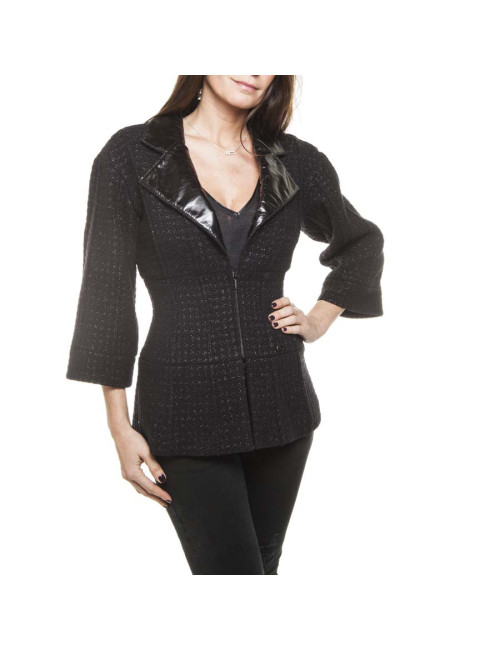 Veste CHANEL T 36  tweed noir et fils brillants noirs