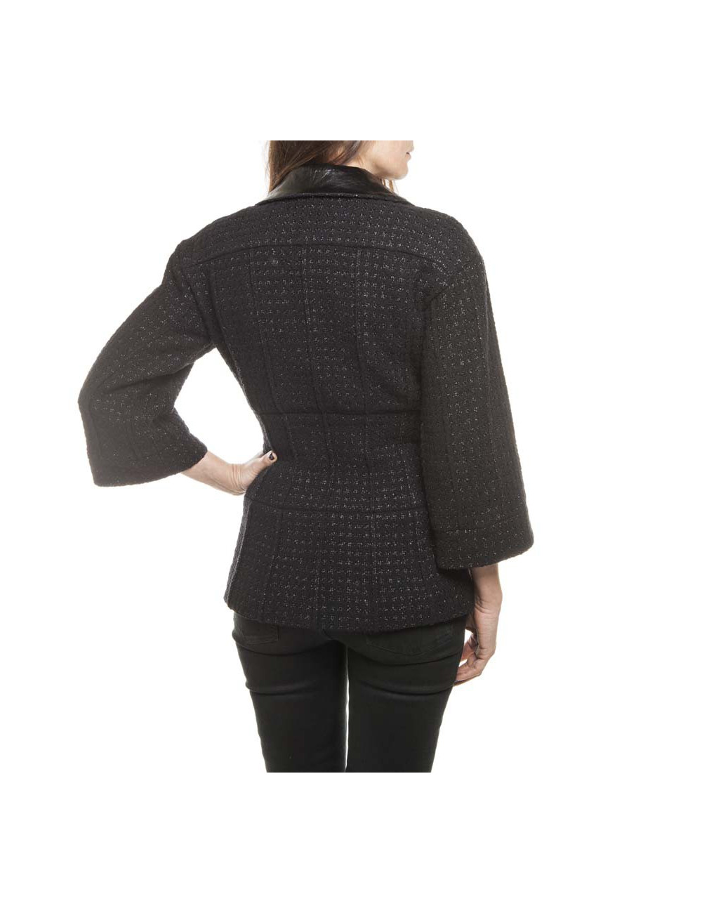 Veste CHANEL T 36  tweed noir et fils brillants noirs