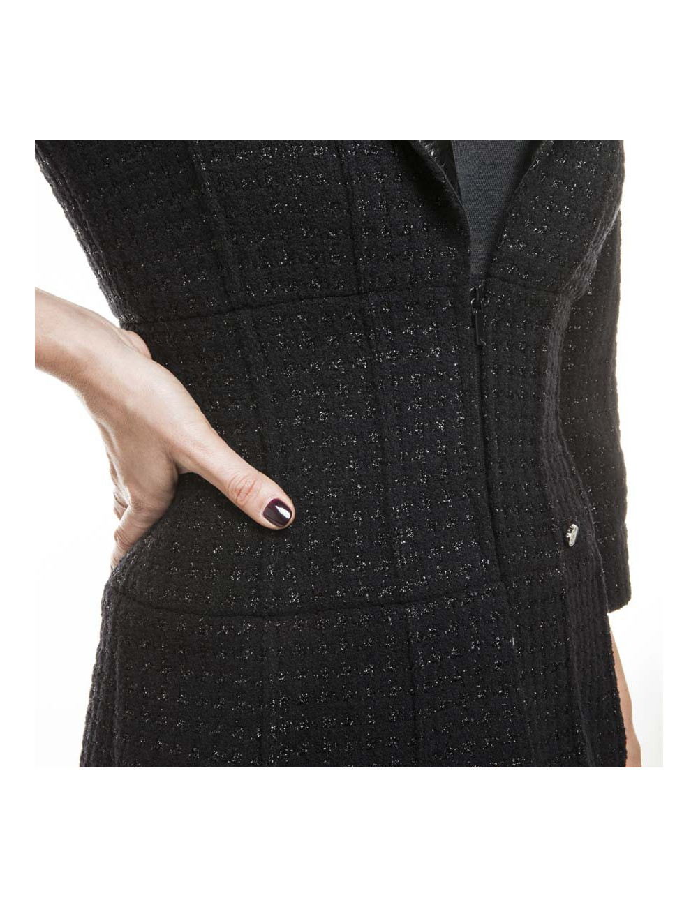 Veste CHANEL T 36  tweed noir et fils brillants noirs