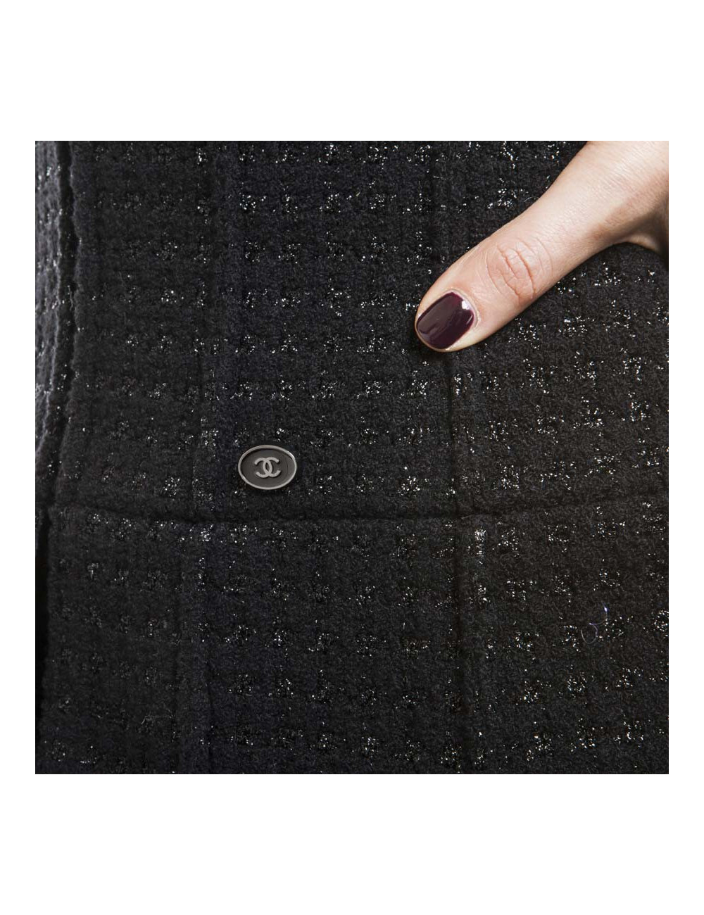 CHANEL T 36 black shiny threads and black tweed jacket