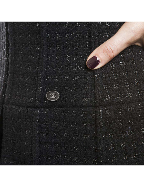 CHANEL T 36 black shiny threads and black tweed jacket