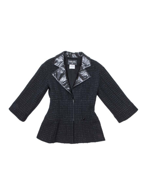CHANEL T 36 black shiny threads and black tweed jacket