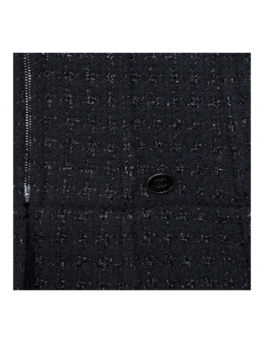 CHANEL T 36 black shiny threads and black tweed jacket