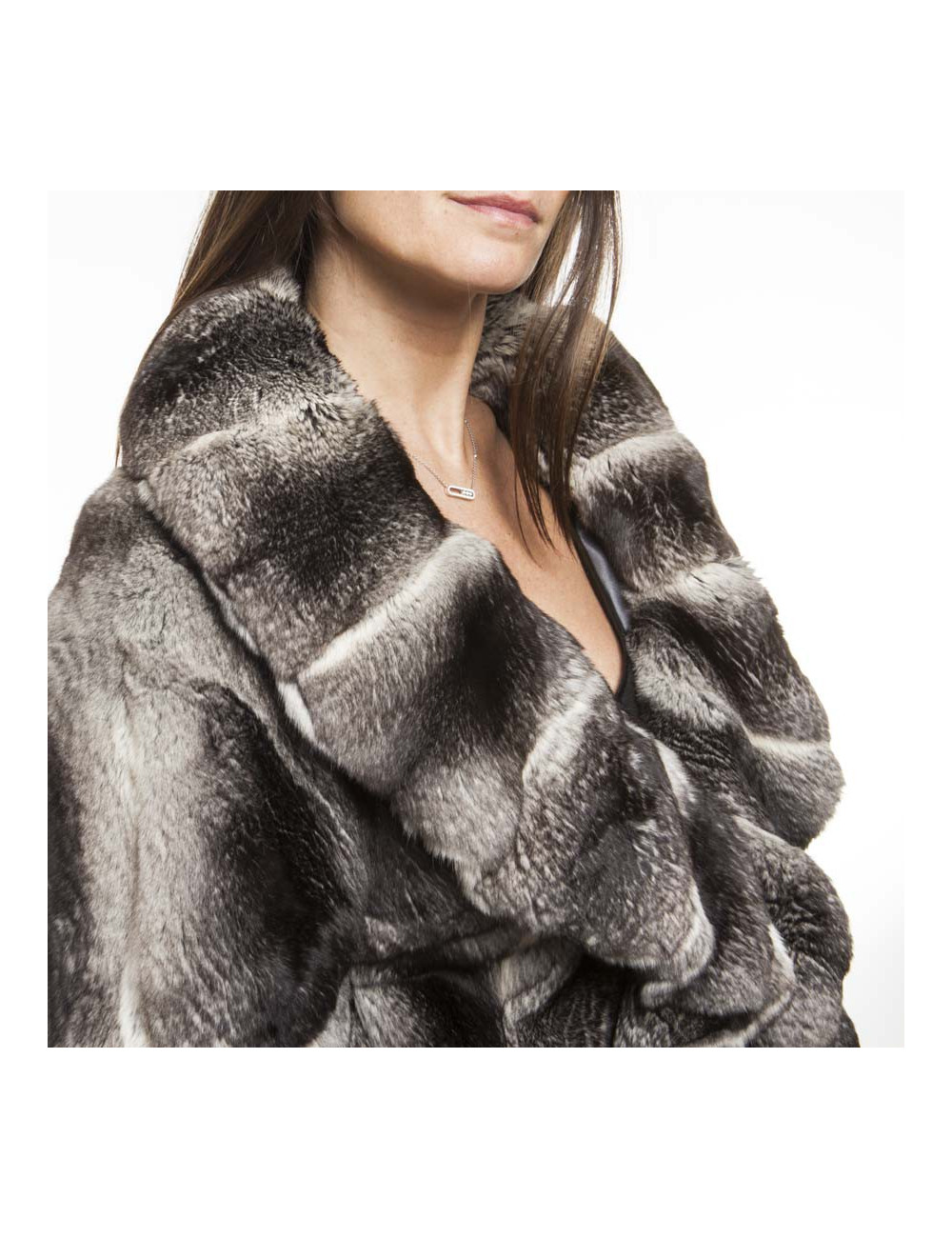REBECCA gray chinchilla fur coat 46FR