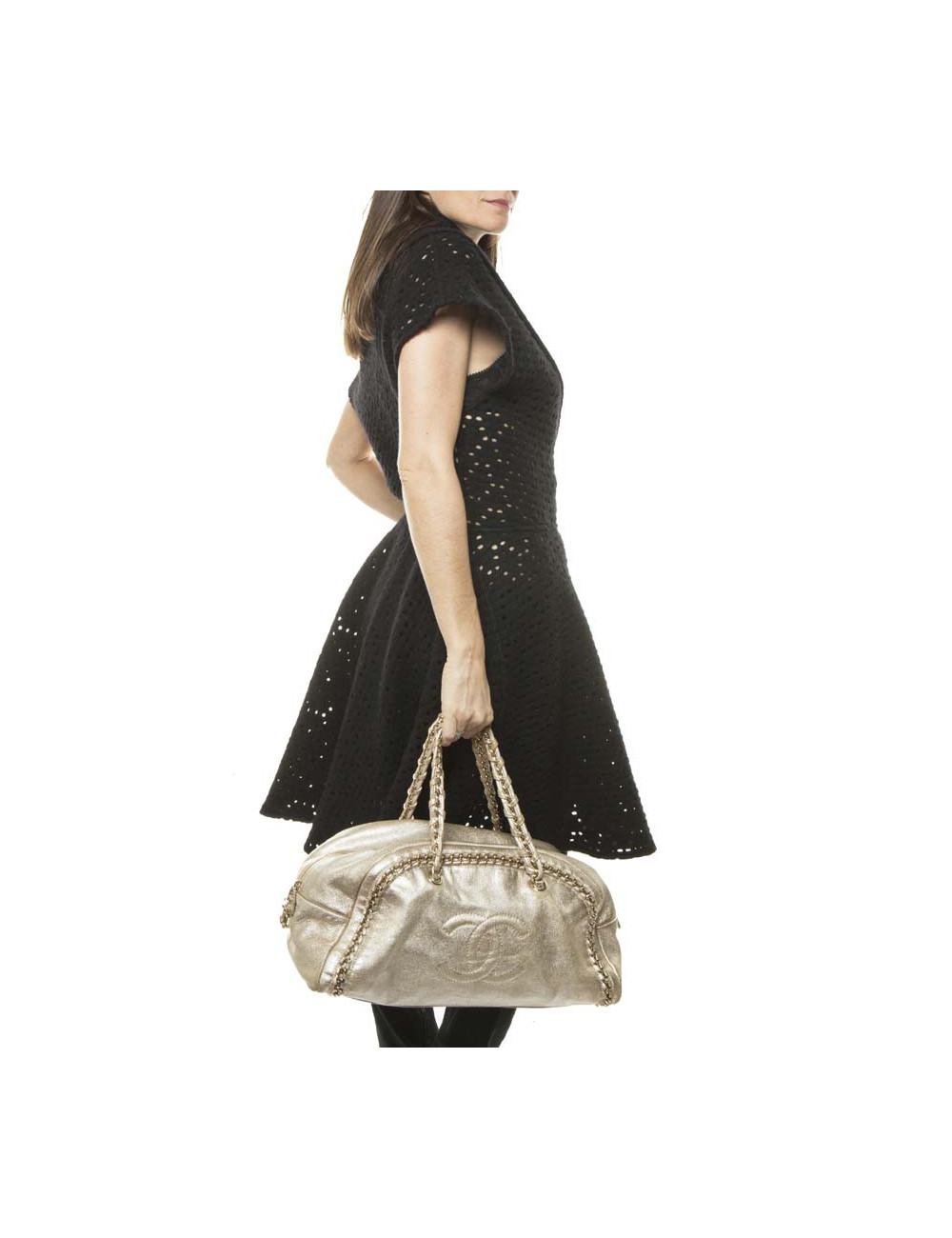 Sac CHANEL bowling GM cuir vieilli doré