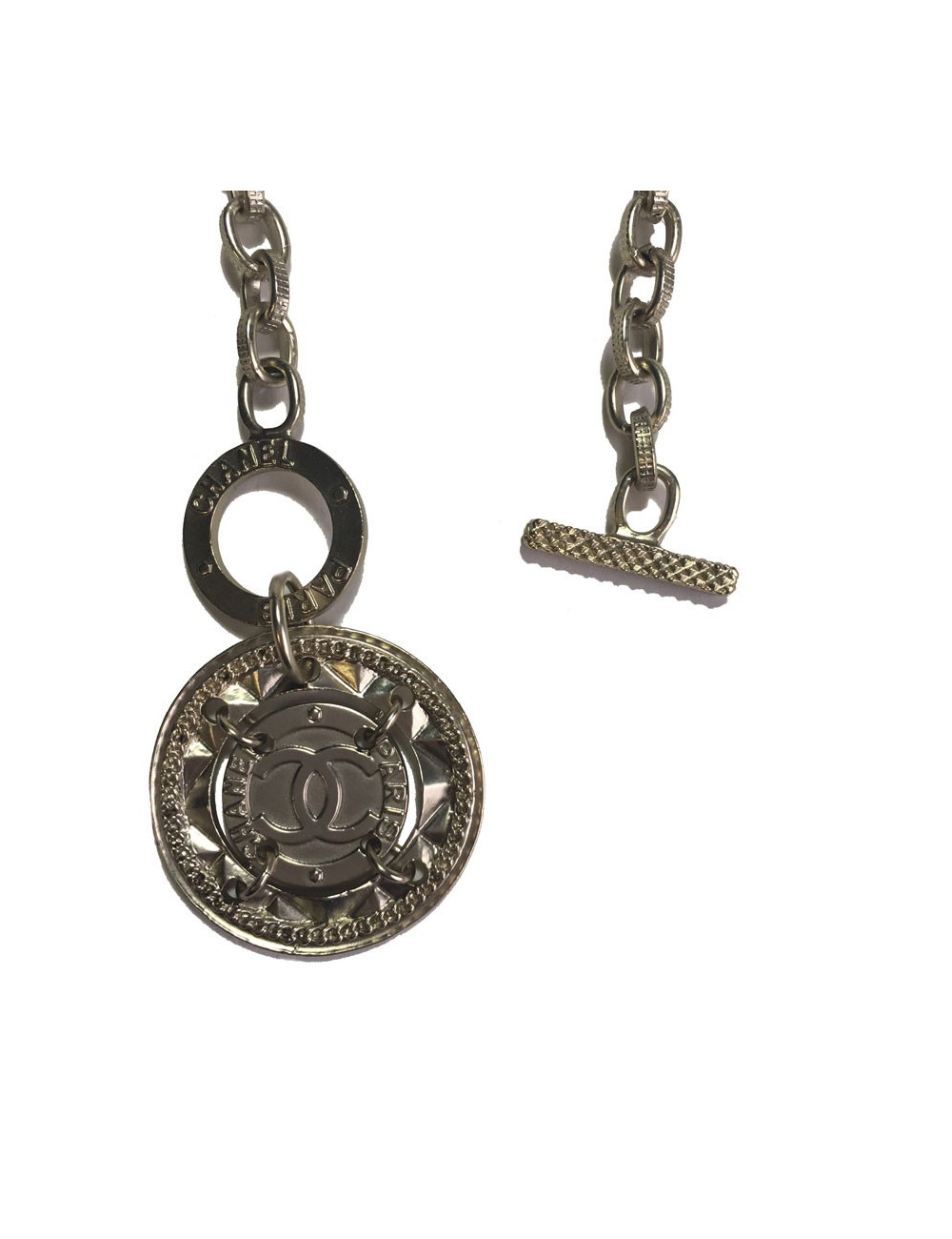 Collier CHANEL en métal couleur or pâle