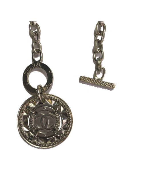 Collier CHANEL en métal couleur or pâle