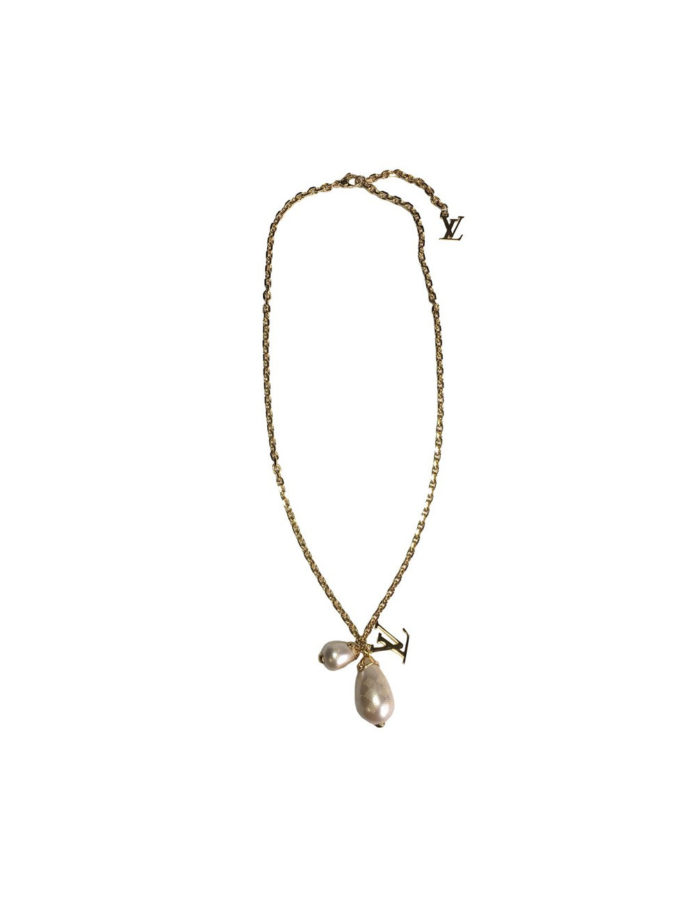 xxx Collier LOUIS VUITTON en métal doré et perles nacrées 