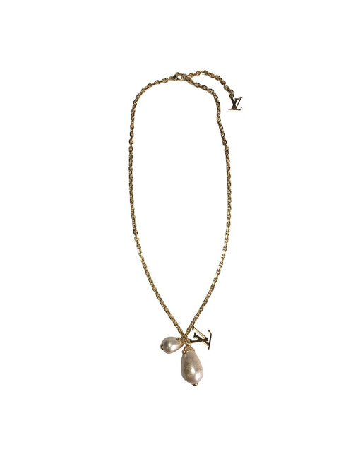 xxx Collier LOUIS VUITTON en métal doré et perles nacrées 