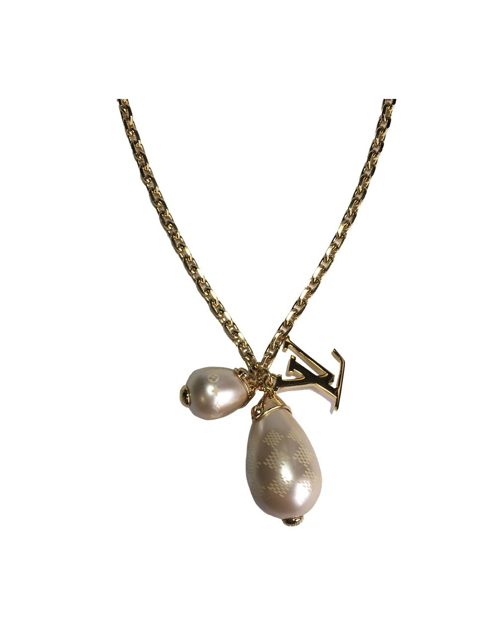 xxx Collier LOUIS VUITTON en métal doré et perles nacrées 