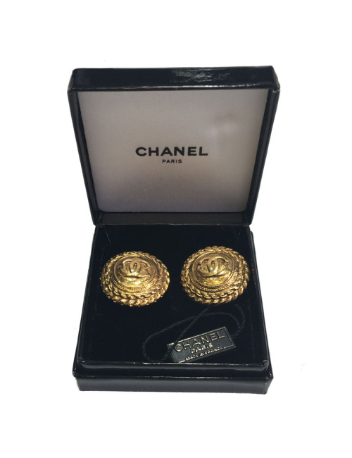 Boucles d'oreille clips CHANEL Vintage en métal doré