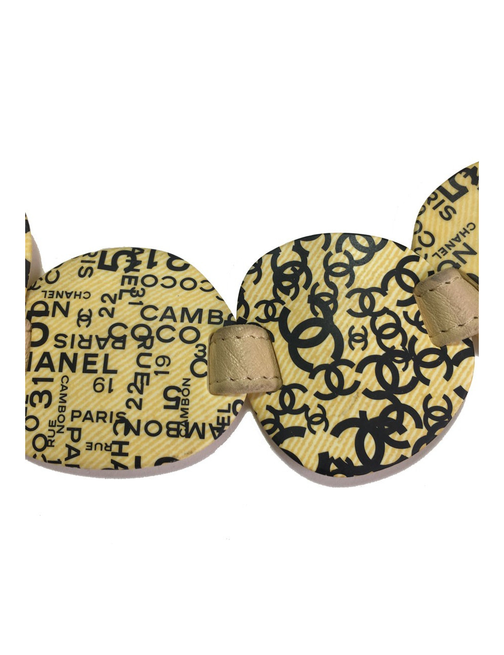 xxx Ceinture CHANEL Vintage T90 en cuir beige et empiècement en plastique jaune 