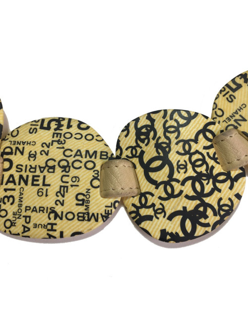 xxx Ceinture CHANEL Vintage T90 en cuir beige et empiècement en plastique jaune 