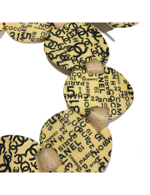 xxx Ceinture CHANEL Vintage T90 en cuir beige et empiècement en plastique jaune 