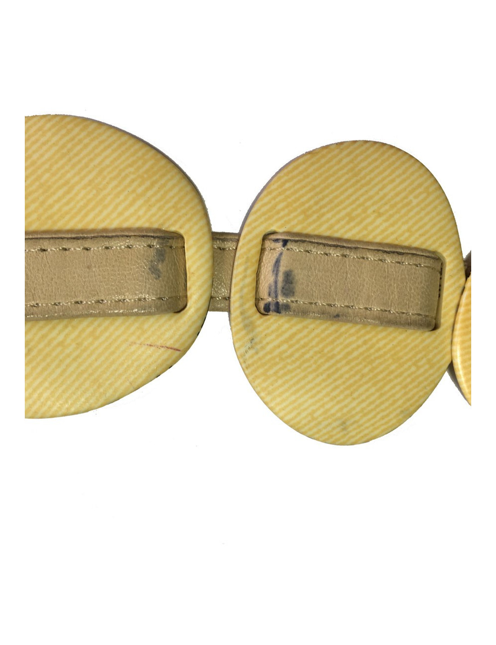 xxx Ceinture CHANEL Vintage T90 en cuir beige et empiècement en plastique jaune 