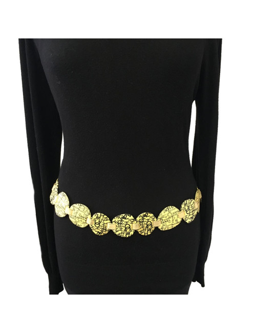 CHANEL T90 belt in beige leather and yellow plastic parts