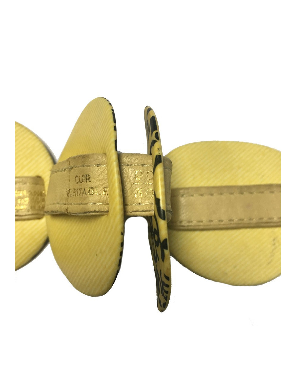 xxx Ceinture CHANEL Vintage T90 en cuir beige et empiècement en plastique jaune 