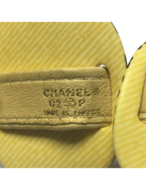 xxx Ceinture CHANEL Vintage T90 en cuir beige et empiècement en plastique jaune 