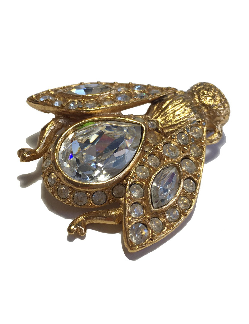 xxx Broche CHRISTIAN DIOR abeille en strass et métal doré